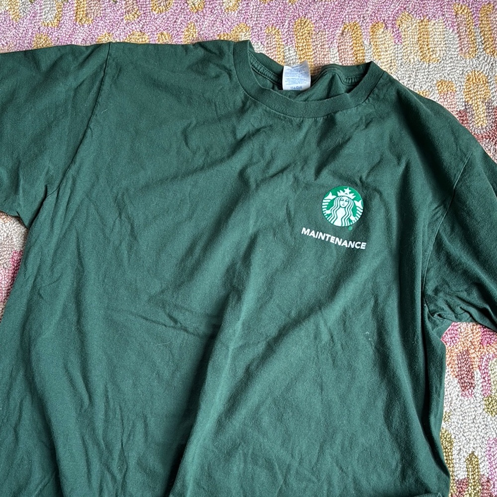 Maintenance Crew Starbucks Apron Green Maintenance Tee Shirt Official Sz L - Picture 2 of 13